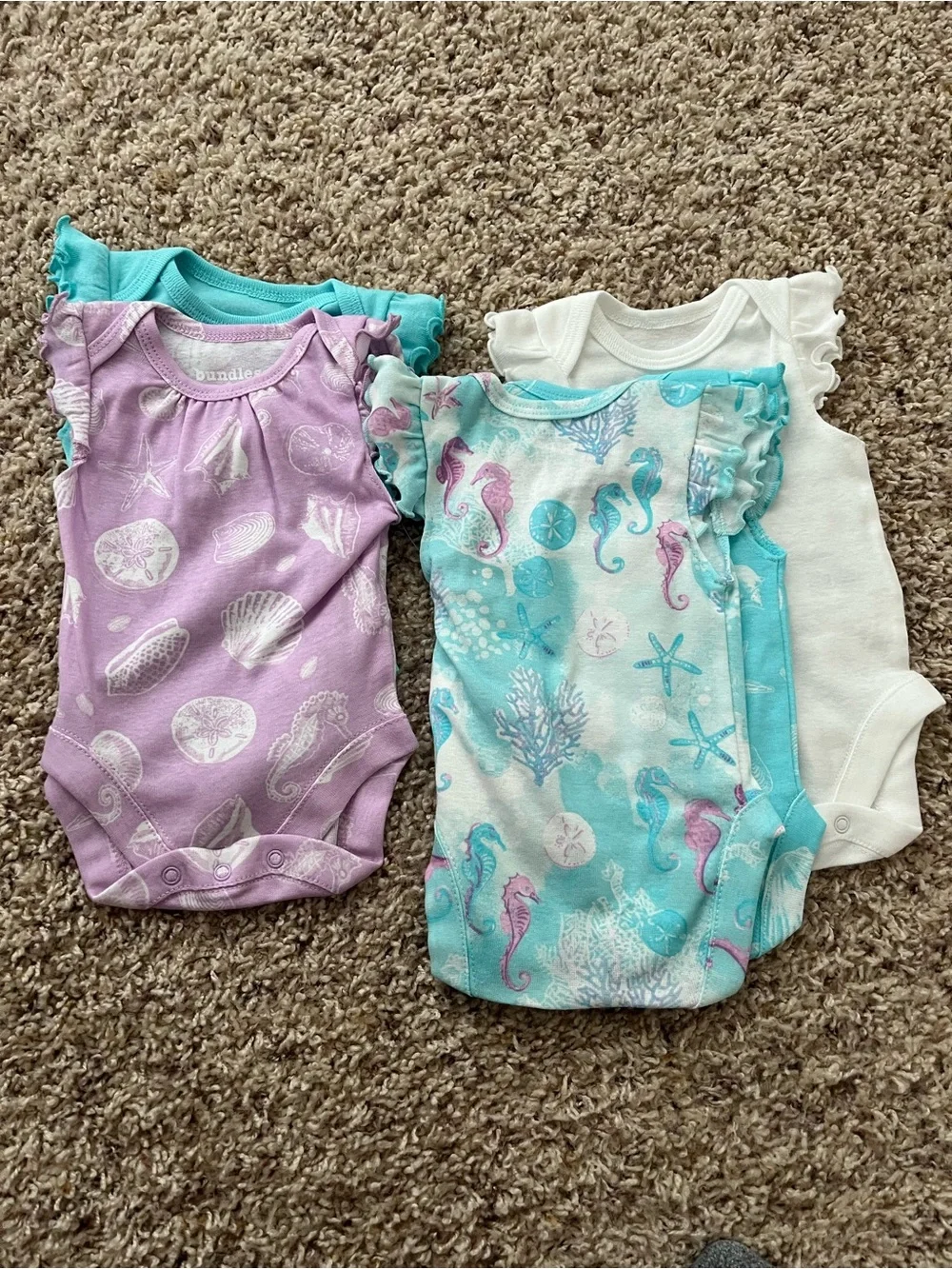 The Children’s Place Newborn 5 Bodysuits & 3 Shorts Set in Pastel Seashell Print